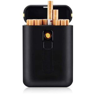 Large Portable Pack 20 Regular Size Cigarettes Box Holder Built in Lighters